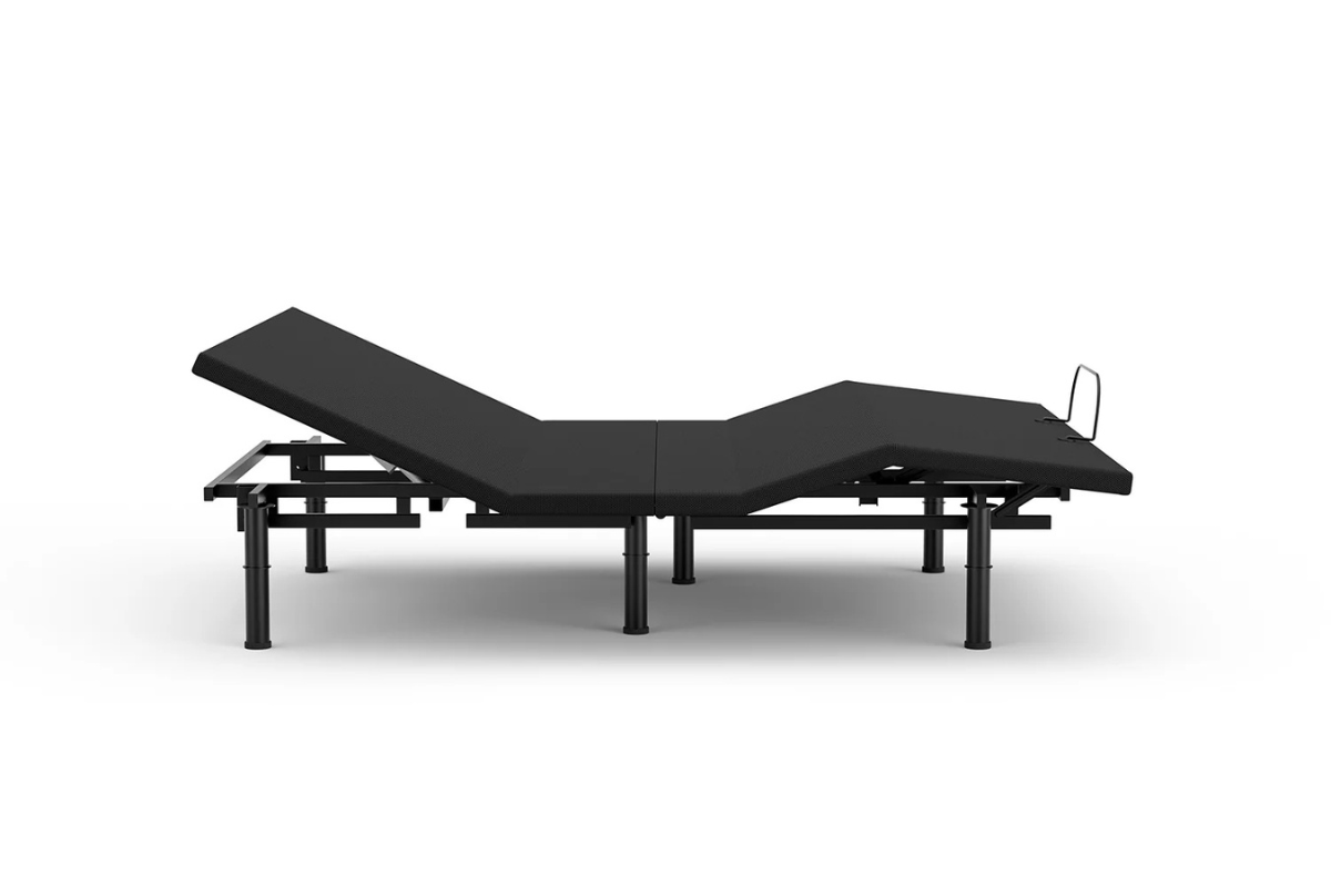 Adjustable bed frame with elevated head and foot sections, showcasing key features for personalized comfort and sleep quality.