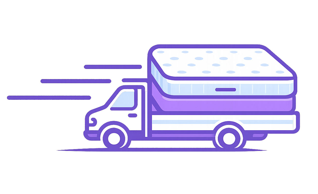 Delivery truck transporting commercial mattresses for hospitality projects, emphasizing timely delivery and quality service.